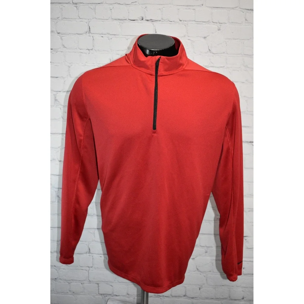 Nike Golf Pullover Mens XL Red Dri-Fit Quarter Zip Long Sleeve Sportswear Poly